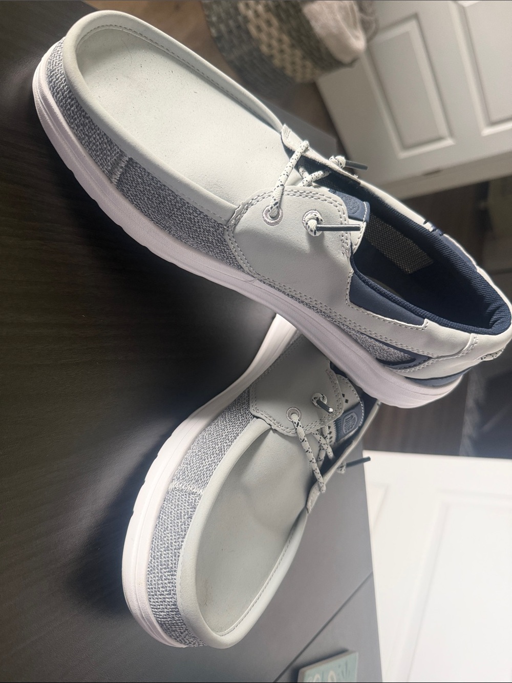 Hey Dude Men's Light Gray and Navy Slip-On Boat Shoes